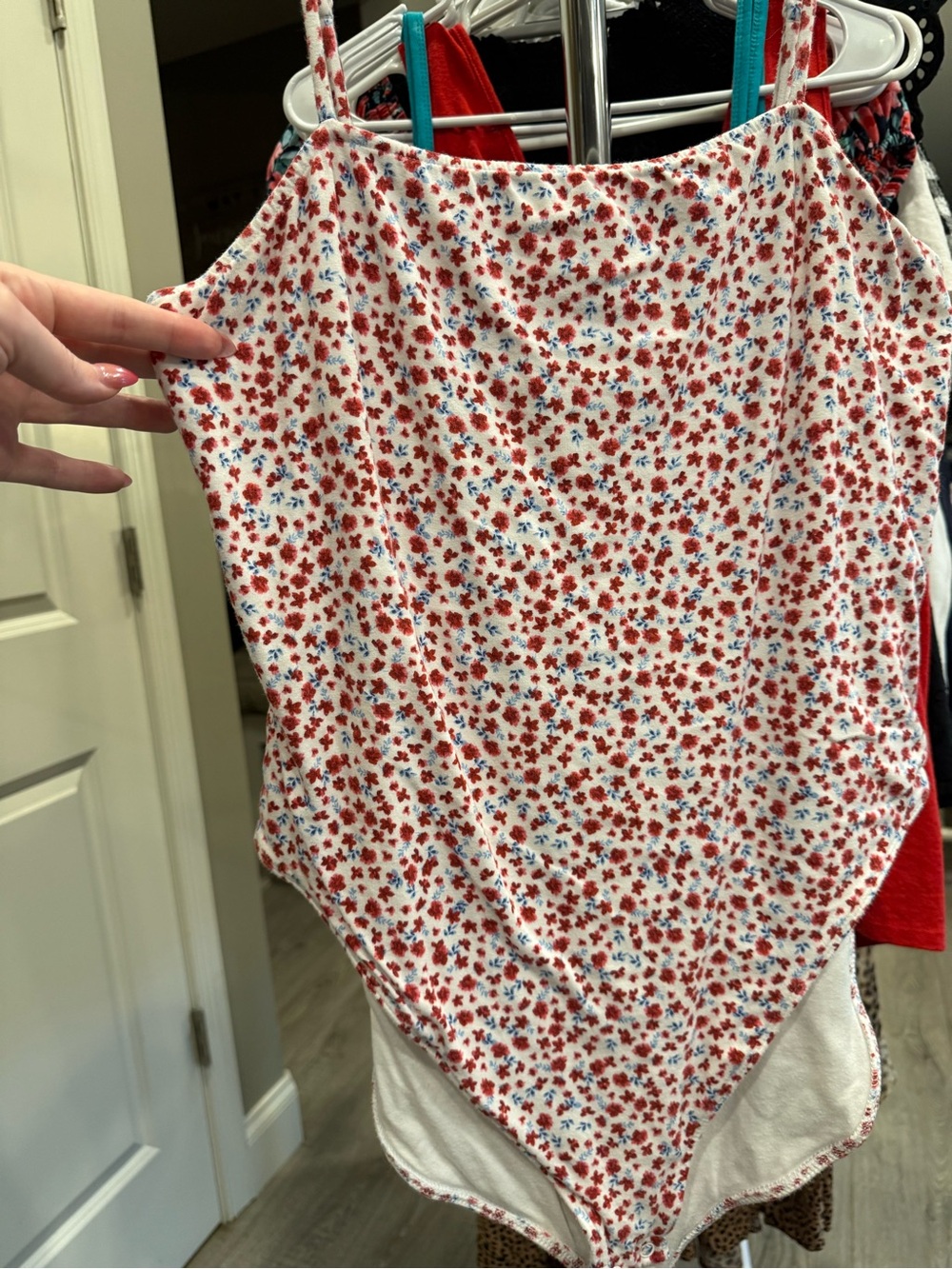 Old Navy White Floral Print Spaghetti Strap Bodysuit